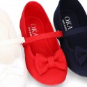 Cotton canvas little Mary Jane shoes with bIg BOW.