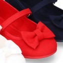 Cotton canvas little Mary Jane shoes with bIg BOW.