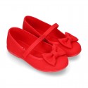 Cotton canvas little Mary Jane shoes with bIg BOW.