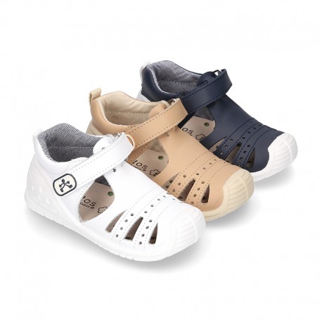 New Washable leather Sandal shoes with reinforced toe cap and counter for first steps.
