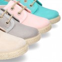 New Serratex canvas Laces up shoes espadrille style in pastel colors.