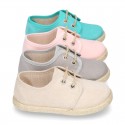 New Serratex canvas Laces up shoes espadrille style in pastel colors.