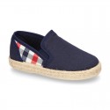 Kids Cotton canvas SLIP ON Espadrille shoes with elastic bands and SQUARE design.