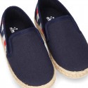 Kids Cotton canvas SLIP ON Espadrille shoes with elastic bands and SQUARE design.