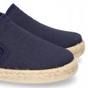 Kids Cotton canvas SLIP ON Espadrille shoes with elastic bands and SQUARE design.