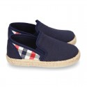 Kids Cotton canvas SLIP ON Espadrille shoes with elastic bands and SQUARE design.
