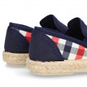 Kids Cotton canvas SLIP ON Espadrille shoes with elastic bands and SQUARE design.