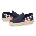 Kids Cotton canvas SLIP ON Espadrille shoes with elastic bands and SQUARE design.