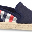 Kids Cotton canvas SLIP ON Espadrille shoes with elastic bands and SQUARE design.