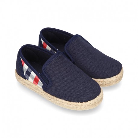 Kids Cotton canvas SLIP ON Espadrille shoes with elastic bands and SQUARE design.