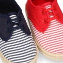 Kids Cotton canvas LACES UP shoes Espadrille style with STRIPES design.