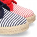 Kids Cotton canvas LACES UP shoes Espadrille style with STRIPES design.