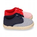 Kids Cotton canvas LACES UP shoes Espadrille style with STRIPES design.