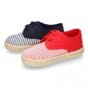 Kids Cotton canvas LACES UP shoes Espadrille style with STRIPES design.