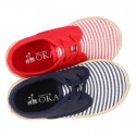 Kids Cotton canvas LACES UP shoes Espadrille style with STRIPES design.