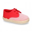 Kids Cotton canvas LACES UP shoes Espadrille style with STRIPES design.