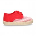 Kids Cotton canvas LACES UP shoes Espadrille style with STRIPES design.