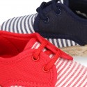 Kids Cotton canvas LACES UP shoes Espadrille style with STRIPES design.