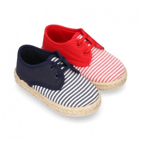 Kids Cotton canvas LACES UP shoes Espadrille style with STRIPES design.