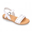 Leather sandal shoes to dress with two rear straps and chopped design for girls.