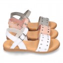 Leather sandal shoes to dress with two rear straps and chopped design for girls.