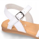 Leather sandal shoes to dress with two rear straps and chopped design for girls.