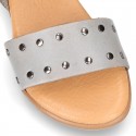 Leather sandal shoes to dress with two rear straps and chopped design for girls.