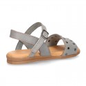 Leather sandal shoes to dress with two rear straps and chopped design for girls.