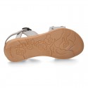 Leather sandal shoes to dress with two rear straps and chopped design for girls.