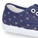 New Cotton Canvas Boat shoes with ANCHORS design and shoelaces.