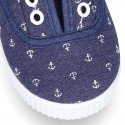 New Cotton Canvas Boat shoes with ANCHORS design and shoelaces.