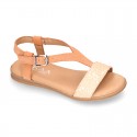 Suede Leather sandal shoes with GLITTER finishes and buckle fastening.