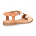 Suede Leather sandal shoes with GLITTER finishes and buckle fastening.