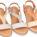 Suede Leather sandal shoes with GLITTER finishes and buckle fastening.