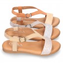 Suede Leather sandal shoes with GLITTER finishes and buckle fastening.