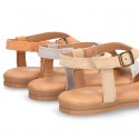 Suede Leather sandal shoes with GLITTER finishes and buckle fastening.