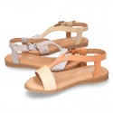 Suede Leather sandal shoes with GLITTER finishes and buckle fastening.