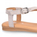 Suede Leather sandal shoes with GLITTER finishes and buckle fastening.