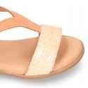 Suede Leather sandal shoes with GLITTER finishes and buckle fastening.