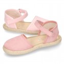 New Little girl soft canvas espadrilles with velcro strap.