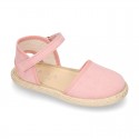 New Little girl soft canvas espadrilles with velcro strap.