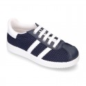 New Washable leather SPRING SUMMER tennis shoes combined with canvas with stripes design.