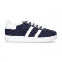 New Washable leather SPRING SUMMER tennis shoes combined with canvas with stripes design.