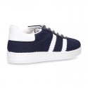 New Washable leather SPRING SUMMER tennis shoes combined with canvas with stripes design.