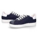 New Washable leather SPRING SUMMER tennis shoes combined with canvas with stripes design.