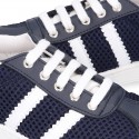 New Washable leather SPRING SUMMER tennis shoes combined with canvas with stripes design.