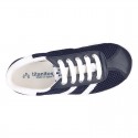 New Washable leather SPRING SUMMER tennis shoes combined with canvas with stripes design.