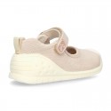 New Cotton canvas little Mary Jane shoes with velcro strap design and reinforced toe cap and counter for first steps.