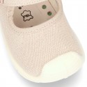 New Cotton canvas little Mary Jane shoes with velcro strap design and reinforced toe cap and counter for first steps.