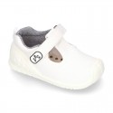 New Cotton canvas little T-Strap shoes with velcro strap design and reinforced toe cap and counter for first steps.